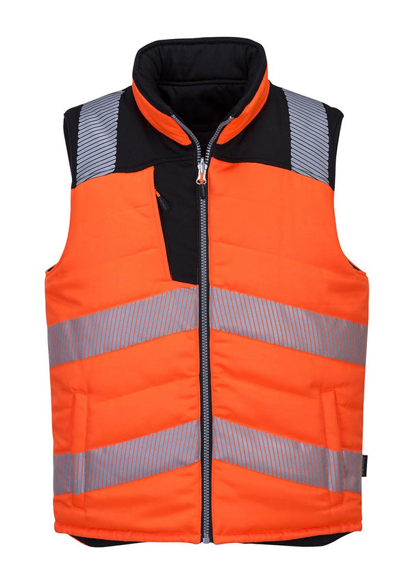Portwest Hi-Vis Reversible Orange Body-warmer with heavyweight padding, stain-resistant fabric, ideal for work and leisure -