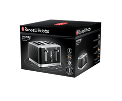 Russell Hobbs Inspire 4 Slice Black Toaster with extra-wide slots, sleek design - available at Keans Claremorris