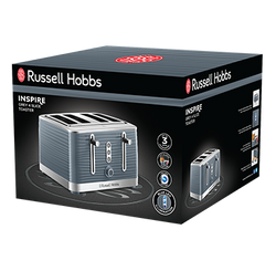 Russell Hobbs Inspire 4 Slice Grey Toaster with adjustable browning, sleek design – available at Keans Claremorris