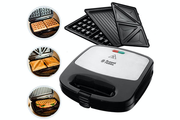 Russell Hobbs 3-in-1 Combi Sandwich Maker with removable waffle, panini, grill plates, non-stick, dishwasher safe – Keans