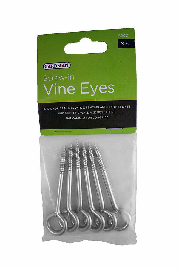 Gardman Screw-In Vine Eyes pack of 6, 75mm galvanized vine eyes for fixing lines and cables, ideal for plants – Keans