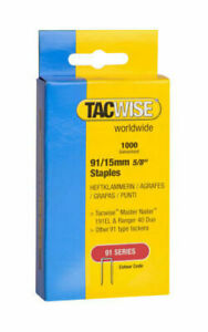 91 Narrow Crown Staples 15mm, pack of 1000, galvanised for electric tackers, compatible with major brands - Keans Claremorris