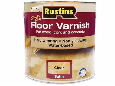 Rustins Floor Varnish Clear Satin 2.5L, water-based, quick-dry, non-toxic, hard-wearing, clear finish for wood & tiles –