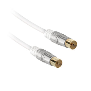 Antenna cable 9,5 mm male to female, white color, ferrite, golden and metal connectors, cable length 3m + coax adapter male-male, 90 dB