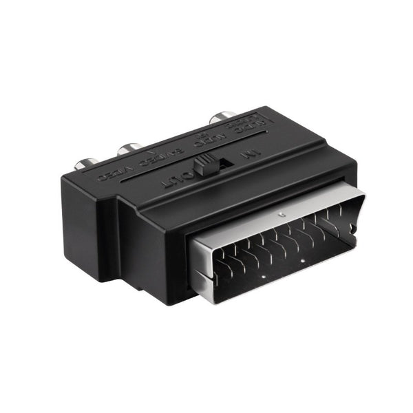 Black SCART 21-pin male to 3 RCA female + S-VHS female video adapter with switch – Keans Claremorris