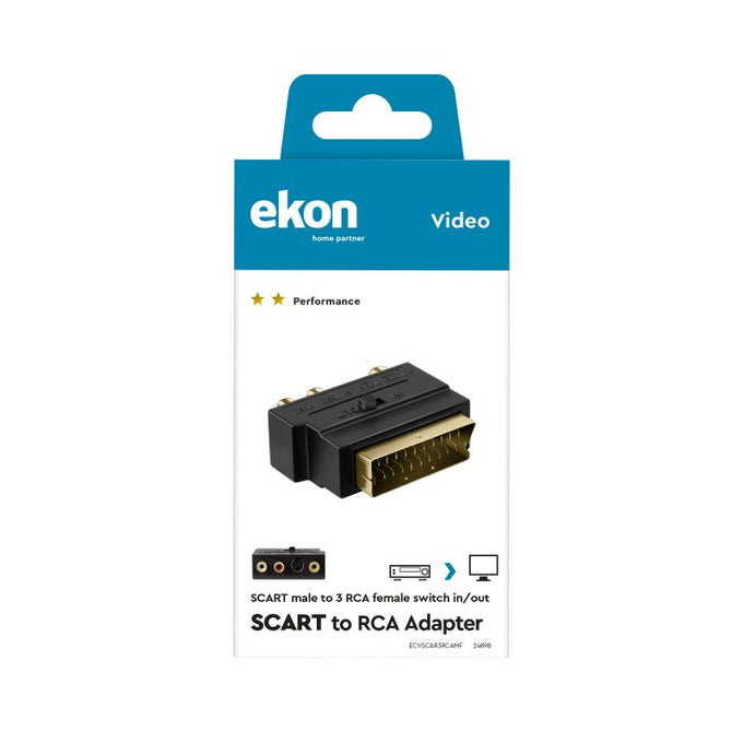 Video Adapter SCART 21 pin male to 3 RCA female connector for audio video - Keans Claremorris