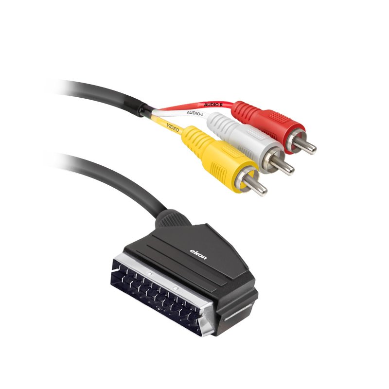 Scart cable 21 pin male to 3 RCA male with switch, cable  length 1,5 m