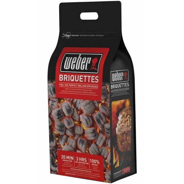 Weber Charcoal Briquettes 8kg bag, long-lasting, quick ignite, low ash, natural wood, ideal for all charcoal BBQs – Kean’s