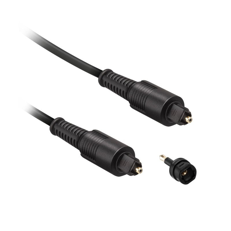 Optical fiber audio cable Toslink male to Toslink male with jack 3,5mm Toslink adapter, cable length 1,8 m.