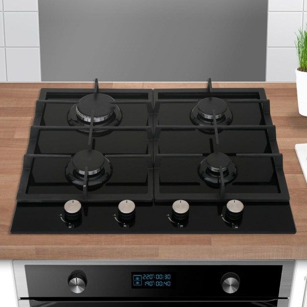 Cata UBGOG60BK black 4 ring gas hob burner, sleek design, available at Keans Claremorris