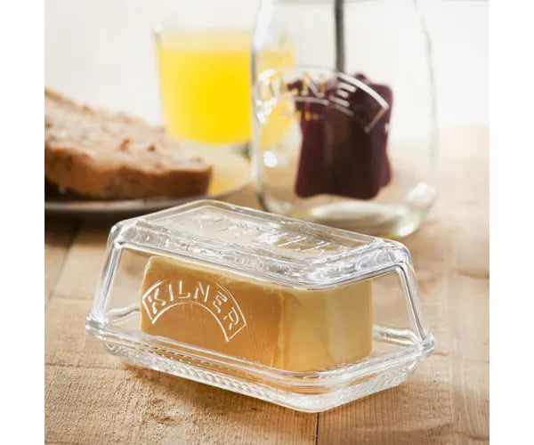 Kilner Glass Butter Dish with lid, durable ridged base, BPA-free, dishwasher safe, keeps butter fresh – Keans Claremorris