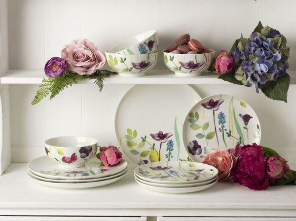 Water Garden 12 Piece Porcelain Dinner Set with Floral Design by Portmeirion – Plates and Bowls, Keans Claremorris