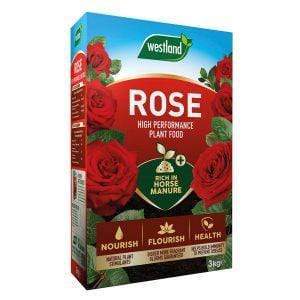 Westland Rose Food 3kg with Horse Manure granules for healthier, greener roses and bigger blooms – available at Keans