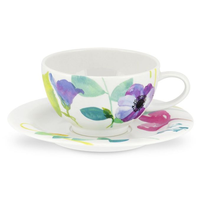 Water Garden Breakfast Cup & Saucer Set of 4 - Elegant floral design, perfect for morning tea - Keans Claremorris