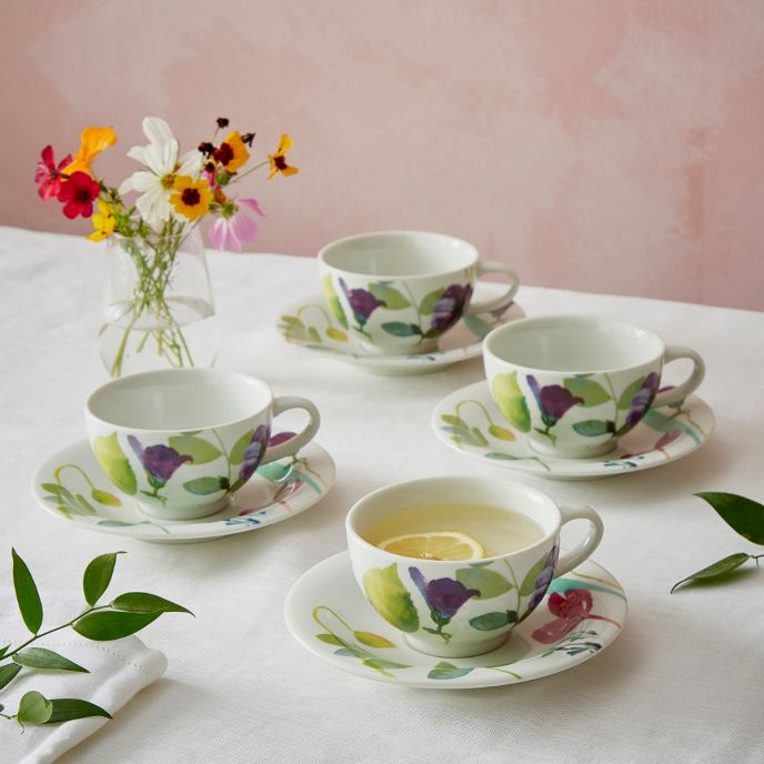 Water Garden porcelain breakfast cup & saucer set of 4 with pastel floral design by Portmeirion – Keans Claremorris
