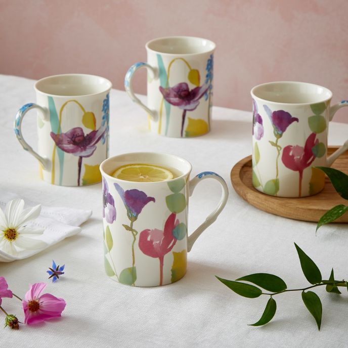 Set of 4 Water Garden 12oz mugs, durable ceramic drinkware - Keans Claremorris