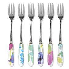 Set of 6 Water Garden pastry forks with floral porcelain handles and stainless steel forks, 15cm, from Keans Claremorris.