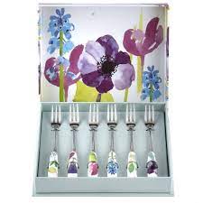 Set of six Water Garden pastry forks with floral design, perfect for desserts – available at Keans Claremorris.