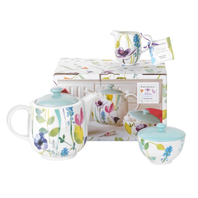 Water Garden 3 Piece Tea Set with teapot and cups, elegant design – available at Keans Claremorris